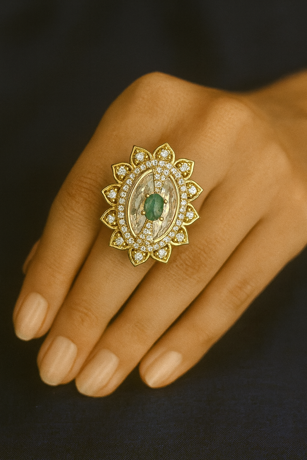 Emerald Centerpiece Kundan Ring – Royal Floral Design